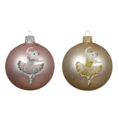 Set di 6 palline di Natale in vetro (D80 mm) Ballerine Rosa e perla