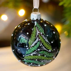 Set di 6 palline di Natale in vetro (D80 mm) Ramoscelli di albero Nero