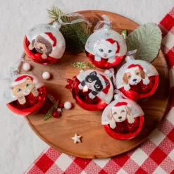 Set di 6 palline di Natale in vetro (D80 mm) Cani e Gatti