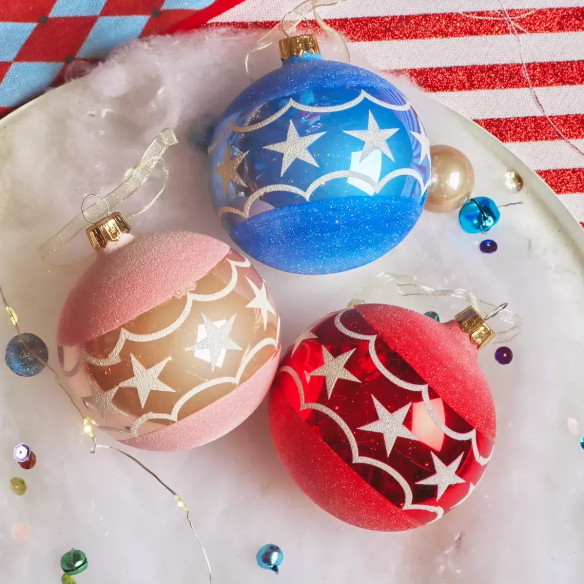 Set di 6 palline di Natale in vetro (D80 mm) Circo di stelle Multicolore