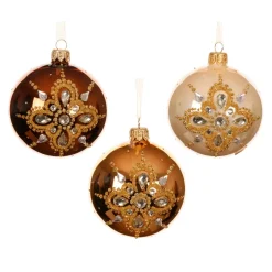 Set di 6 palline di Natale in vetro (D80 mm) Diamante di prestigio Perla, Cognac e Marrone caffè