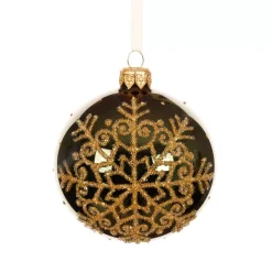Set di 6 palline di Natale in vetro (D80 mm) Fiocco di neve glitterato Verde abete