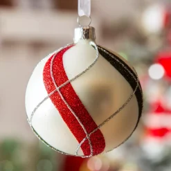 Set di 6 palline di Natale in vetro (D80 mm) Torsioni Quadri Bianco d'inverno