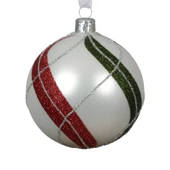 Set di 6 palline di Natale in vetro (D80 mm) Torsioni Quadri Bianco d'inverno