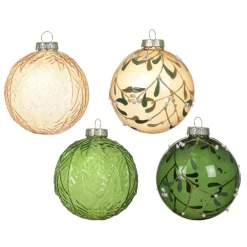 Set di 12 palline di Natale in vetro (80 mm) Skellig trasparente Verde e rame