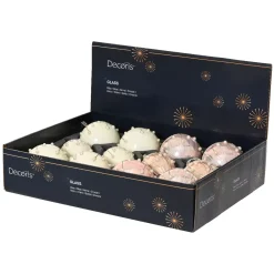 Set di 12 palline di Natale in vetro (D80 mm) Fascino e perla Bianco lana e rosa cipria