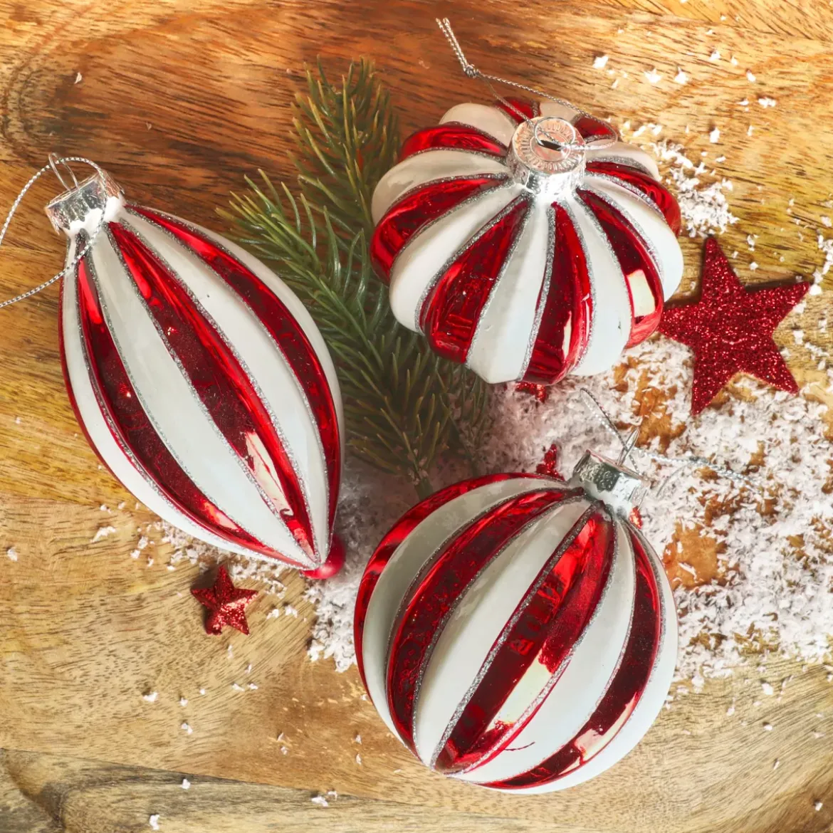 Set di 12 palline di Natale in vetro (D80 mm) Christmas glam Rosso e Bianco