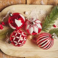 Set di 12 palline di Natale in vetro (D80 mm) Circo incantato Rosso e Bianco