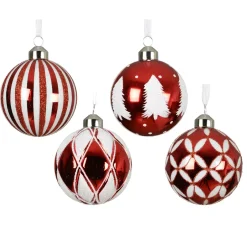 Set di 12 palline di Natale in vetro (D80 mm) Circo incantato Rosso e Bianco