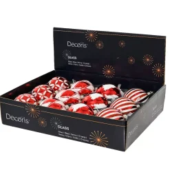 Set di 12 palline di Natale in vetro (D80 mm) Circo incantato Rosso e Bianco