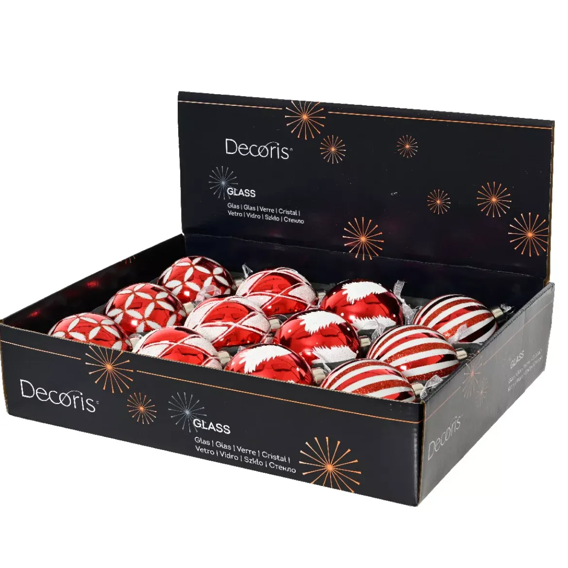 Set di 12 palline di Natale in vetro (D80 mm) Circo incantato Rosso e Bianco