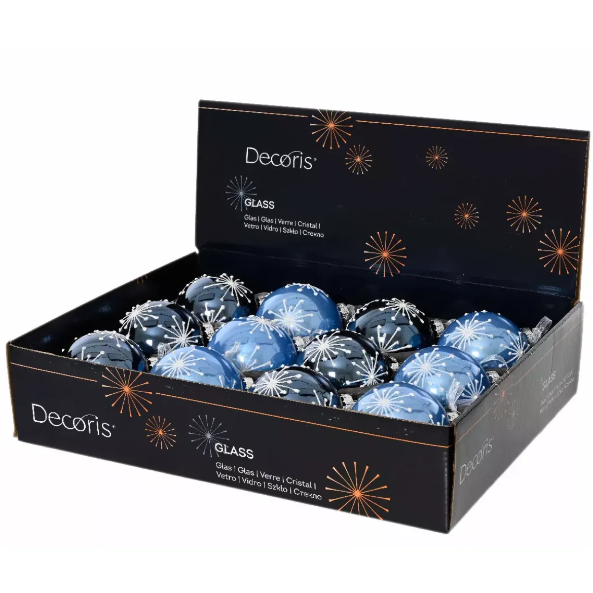 Set di 12 palline di Natale in vetro (D80 mm) Scintille di Natale Blu cielo e blu notte
