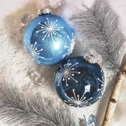 Set di 12 palline di Natale in vetro (D80 mm) Scintille di Natale Blu cielo e blu notte