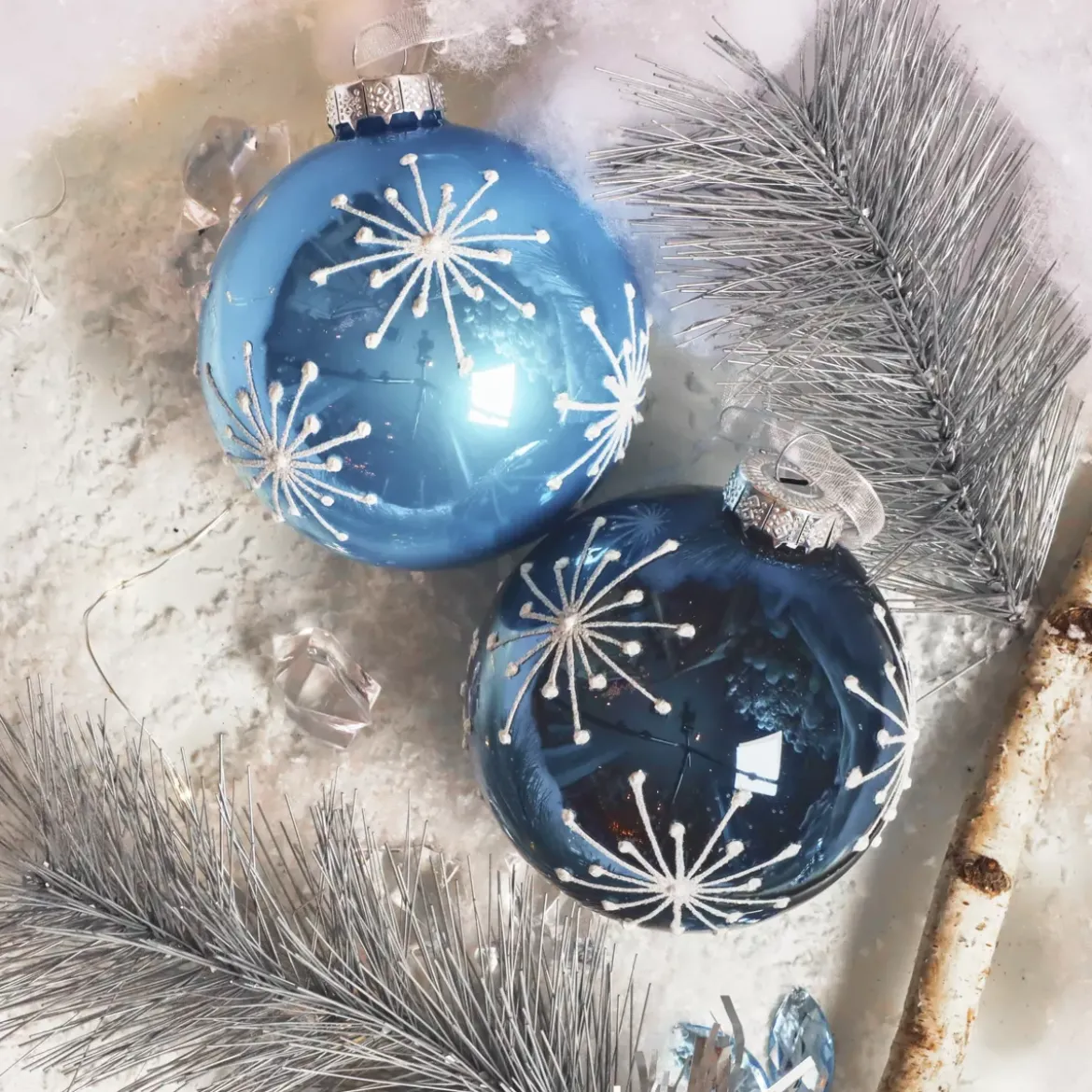 Set di 12 palline di Natale in vetro (D80 mm) Scintille di Natale Blu cielo e blu notte