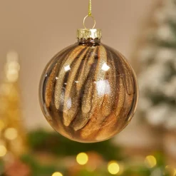 Set di 12 palline di Natale in vetro (D80 mm) New York Marrone scintillante