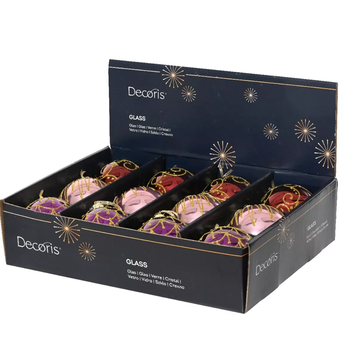 Set di 12 palline di Natale in vetro (D80 mm) Palazzo Italiano Fico e oro