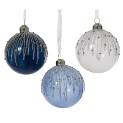 Set di 12 palline di Natale in vetro (D80 mm) Perle d'inverno Blu