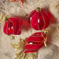 Set di 12 palline di Natale in vetro (D80 mm) Velluto chic Rosso