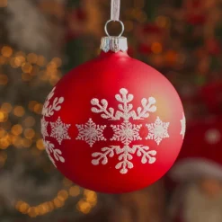 Set di 6 palline di Natale in vetro (D80 mm) Fiocco di neve Rosso
