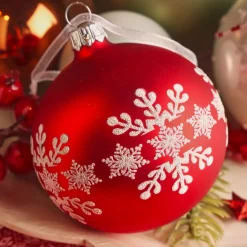 Set di 6 palline di Natale in vetro (D80 mm) Fiocco di neve Rosso