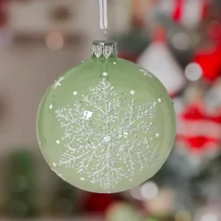 Set di 6 palline di Natale in vetro (D80 mm) Fiocco di neve fatato Verde
