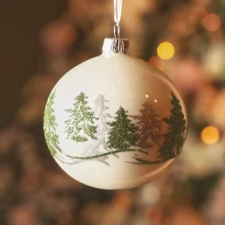 Set di 6 palline di Natale in vetro (D80 mm) Foresta di abeti Bianco
