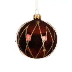 Set di 6 palline di Natale in vetro (D80 mm) Prestige Bordeaux con glitter oro