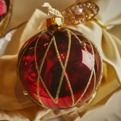Set di 6 palline di Natale in vetro (D80 mm) Prestige Bordeaux con glitter oro