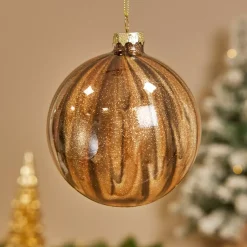 Set di 9 palline di Natale in vetro (D100 mm) New York Marrone scintillante