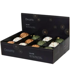 Set di 12 palline di Natale in vetro (D100 mm) Sogno Bianco lana, Cognac e Verde rosmarino