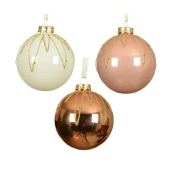 Set di 12 palline di Natale in vetro (D80 mm) chic Cognac, bianco lana e pesca