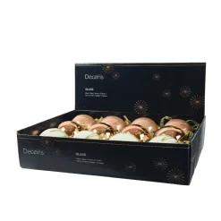 Set di 12 palline di Natale in vetro (D80 mm) chic Cognac, bianco lana e pesca