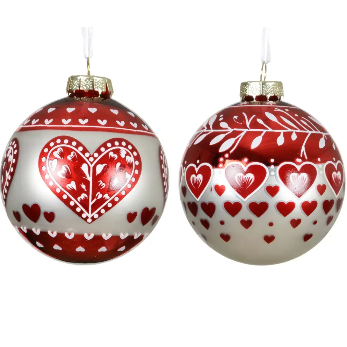 Set di 12 palline di Natale in vetro (D80 mm) Cuore di Natale Rosso