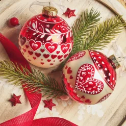 Set di 12 palline di Natale in vetro (D80 mm) Cuore di Natale Rosso