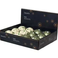 Set di 12 palline di Natale in vetro (D80 mm) Fiori Natura Verde matcha e bianco