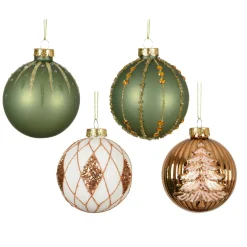 Set di 12 palline di Natale in vetro (D80 mm) Shine Glam Cognac e Verde