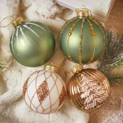 Set di 12 palline di Natale in vetro (D80 mm) Shine Glam Cognac e Verde