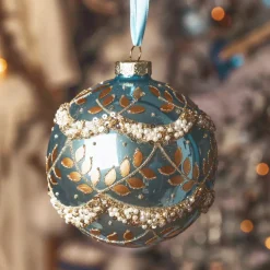 Set di 2 palline di Natale in vetro (D100 mm) Perla glaciale Blu