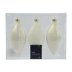 Set di 3 palline di Natale in vetro (D60 mm) Goccia preziosa Bianco lana