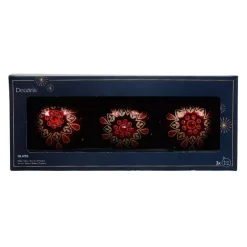 Set di 3 palline di Natale in vetro (D80 mm) Folk Flower Rosso