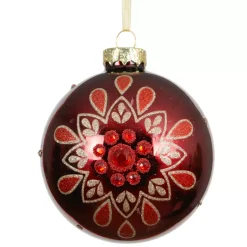 Set di 3 palline di Natale in vetro (D80 mm) Folk Flower Rosso