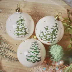 Set di 3 palline di Natale in vetro (D80 mm) Foresta misteriosa Bianco lana