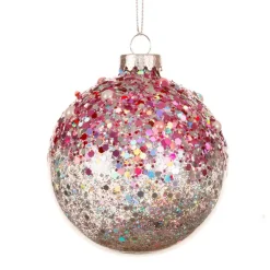 Set di 3 palline di Natale in vetro (D80 mm) Glitterate Rosa