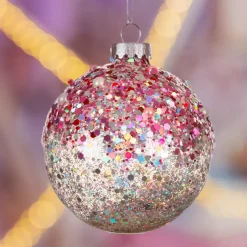 Set di 3 palline di Natale in vetro (D80 mm) Glitterate Rosa