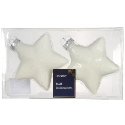 Set di 2 pendenti di Natale in vetro (H10 cm) Stelle Celesti Bianco lana