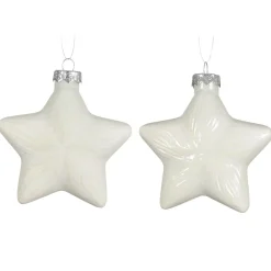 Set di 2 pendenti di Natale in vetro (H10 cm) Stelle Celesti Bianco lana