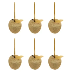 Set di 6 pendenti (H6 cm) Mele golose Dorate glitterate