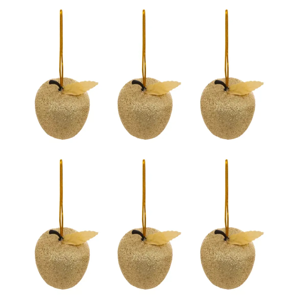 Set di 6 pendenti (H6 cm) Mele golose Dorate glitterate