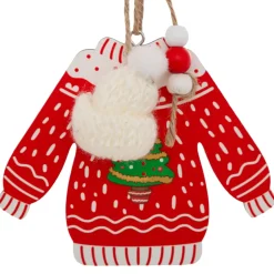 Set di 2 pendenti in legno (H12 cm) Maglione di Natale Rosso e bianco