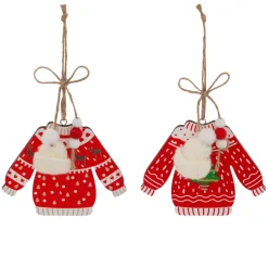 Set di 2 pendenti in legno (H12 cm) Maglione di Natale Rosso e bianco